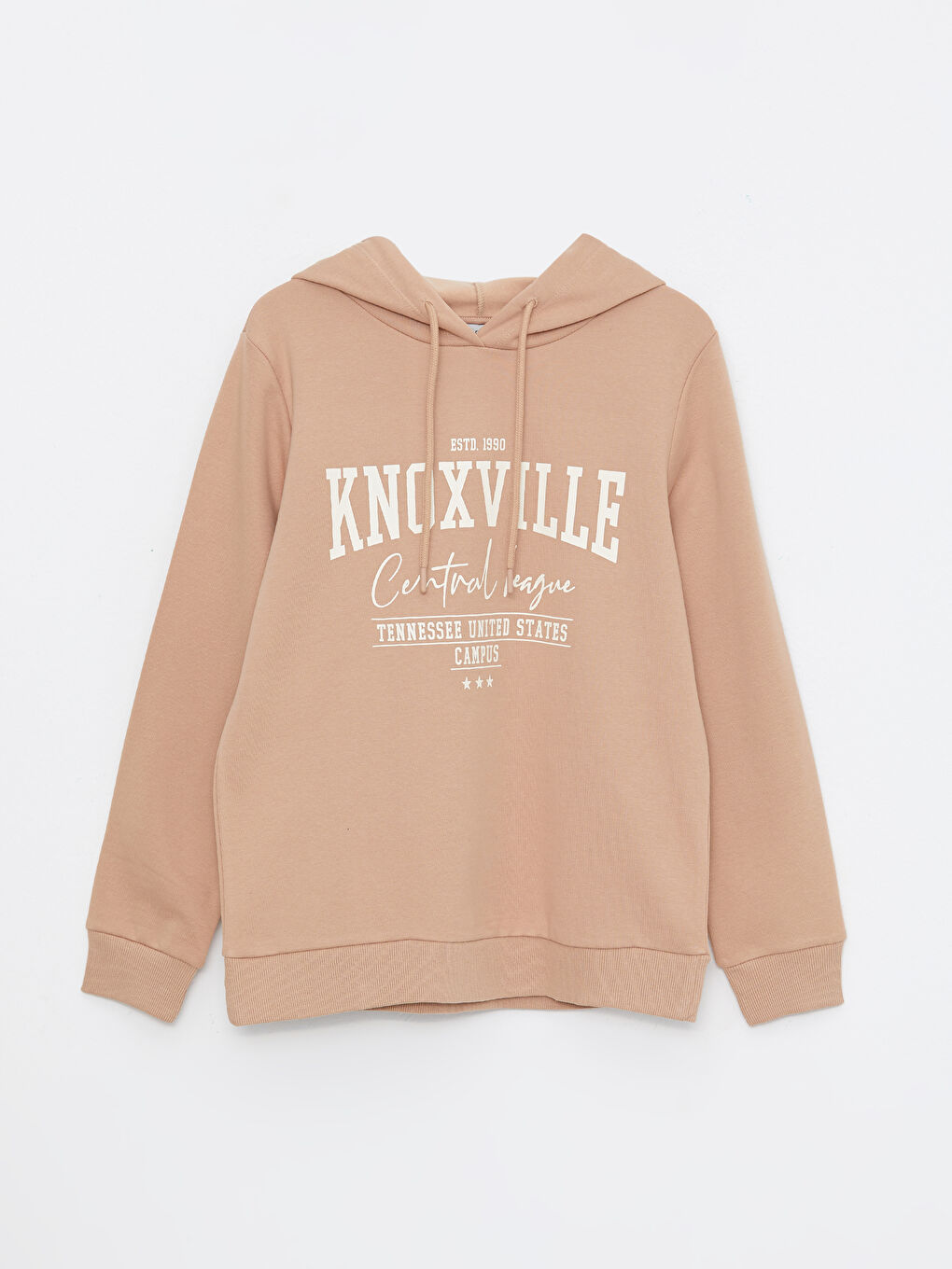 LCW Vision Açık Kahverengi Kapüşonlu Baskılı Uzun Kollu Kadın Sweatshirt - 5