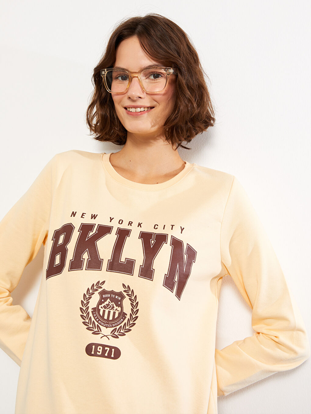 LCW Vision Uçuk Turuncu Bisiklet Yaka Baskılı Uzun Kollu Kadın Sweatshirt - 2