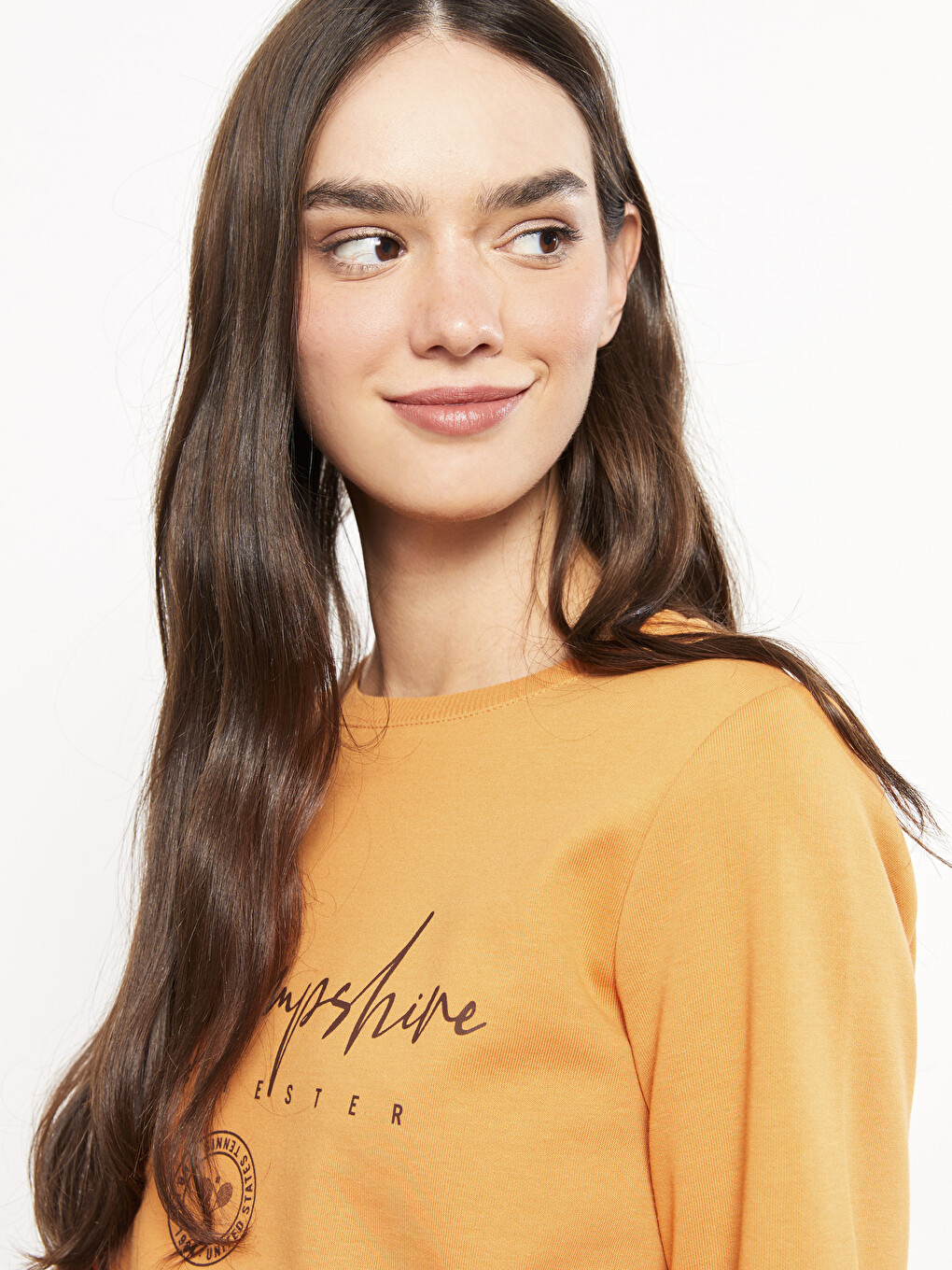 Turuncu Bisiklet Yaka Baskılı Kadın Kalın Sweatshirt-2