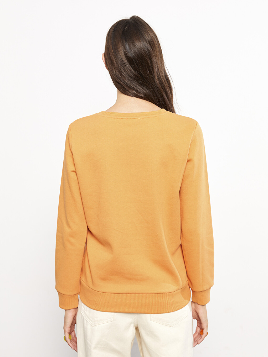 Turuncu Bisiklet Yaka Baskılı Kadın Kalın Sweatshirt-4