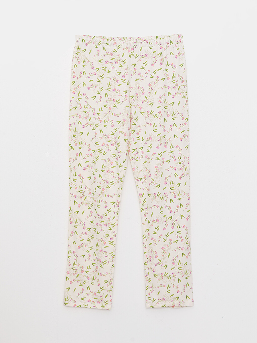 Ekru Gömlek Yaka Desenli Uzun Kollu Pamuklu Kadın Pijama Takımı-8