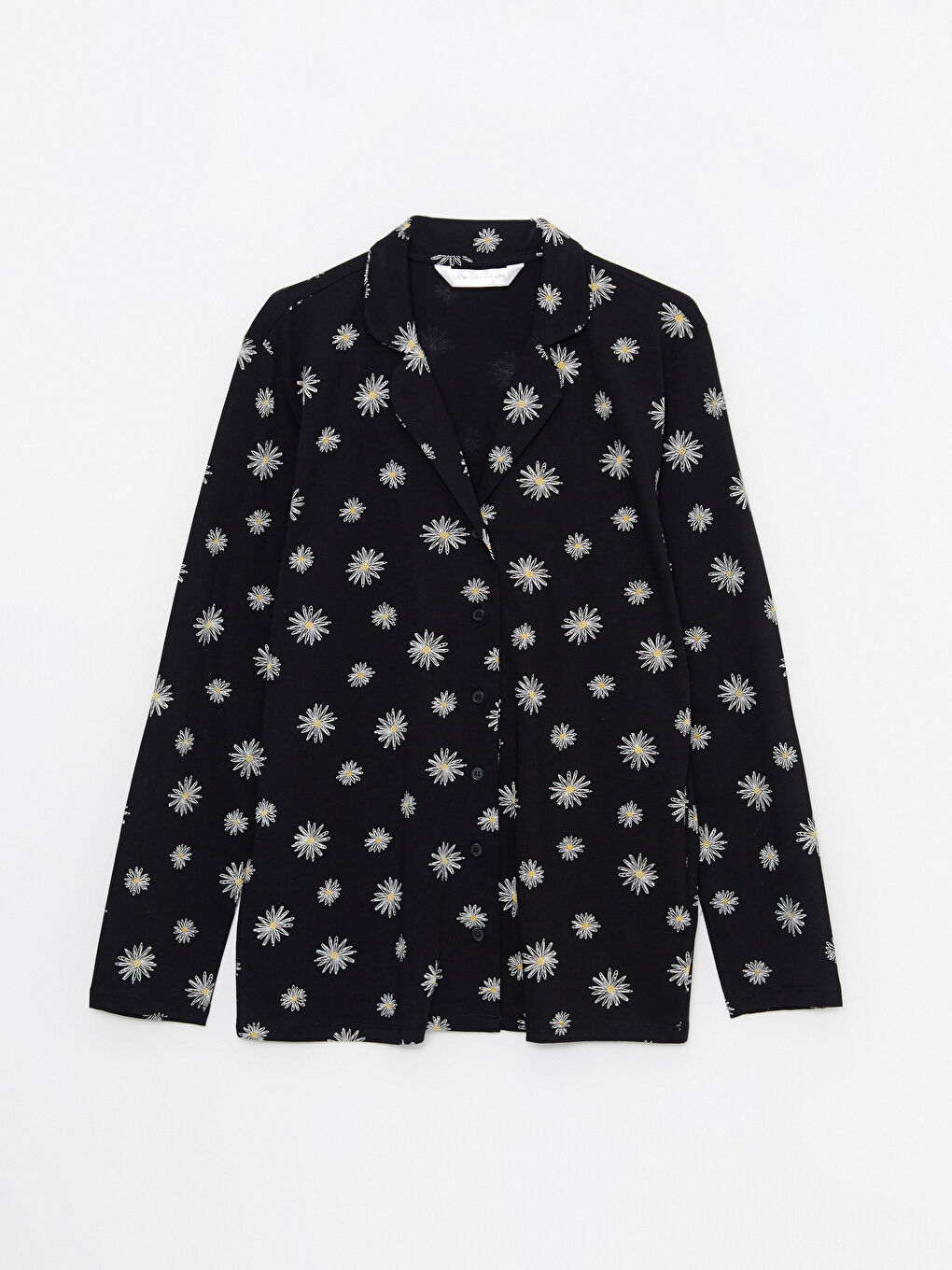 Siyah Gömlek Yaka Çiçekli Uzun Kollu Pamuklu Kadın Pijama Takımı-6