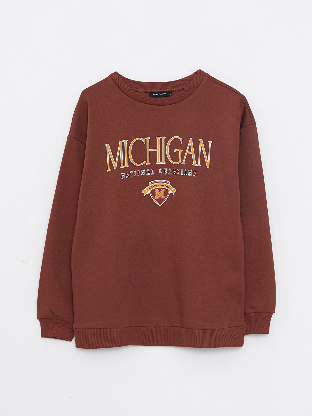 Kahverengi Bisiklet Yaka Baskılı Kadın Kalın Sweatshirt-5