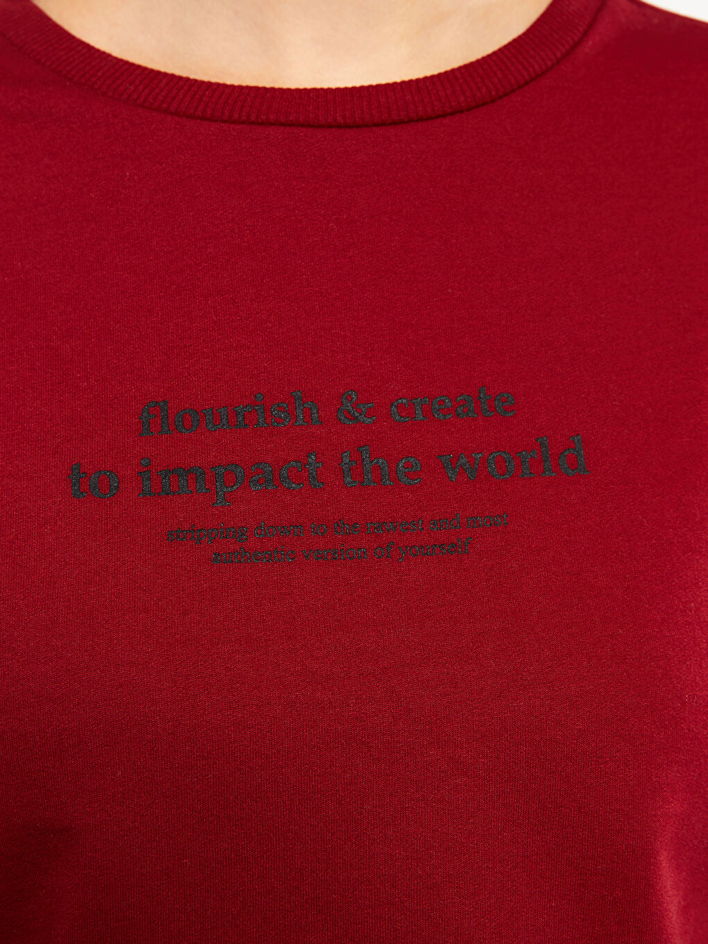 Bordo Bisiklet Yaka Baskılı Uzun Kollu Kadın Sweatshirt-3