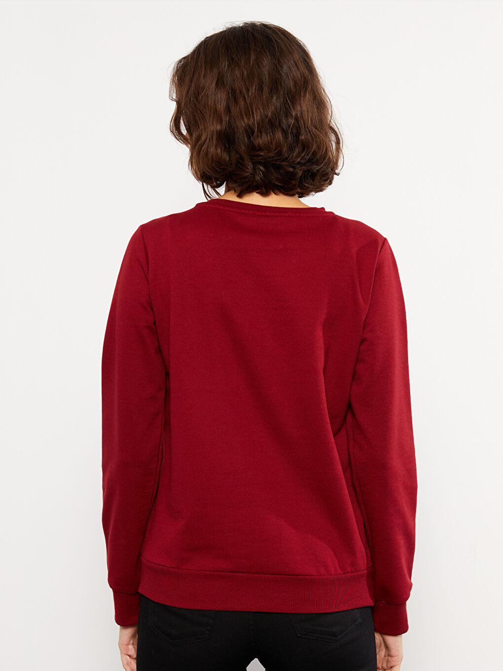 Bordo Bisiklet Yaka Baskılı Uzun Kollu Kadın Sweatshirt-4