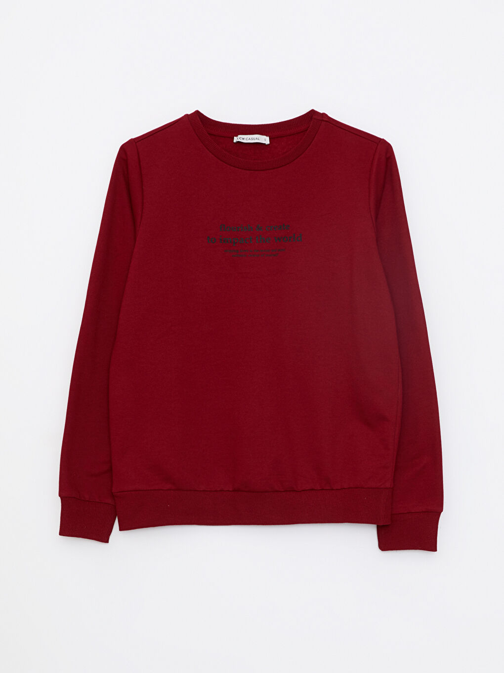 Bordo Bisiklet Yaka Baskılı Uzun Kollu Kadın Sweatshirt-5