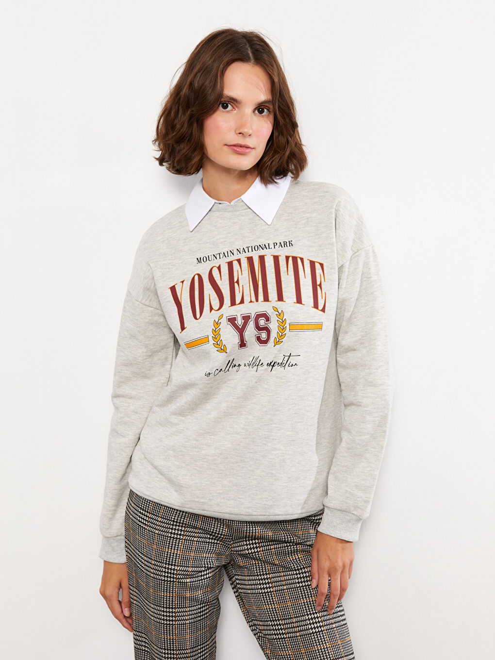 Crew Neck Printed Women's Thick Sweatshirt