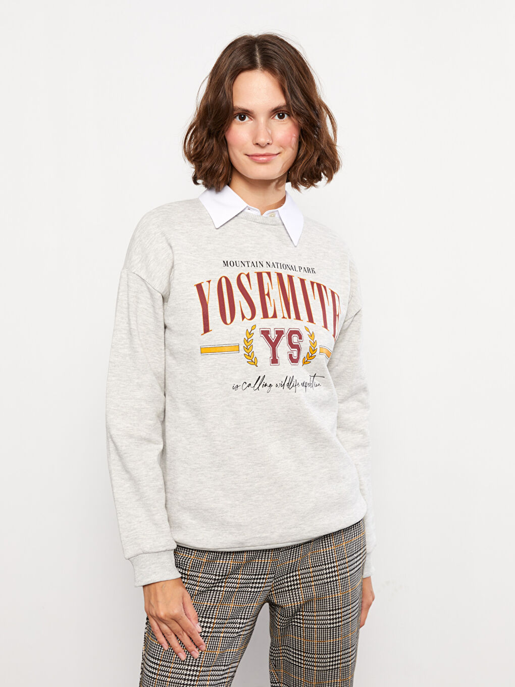 Crew Neck Printed Women's Thick Sweatshirt-1