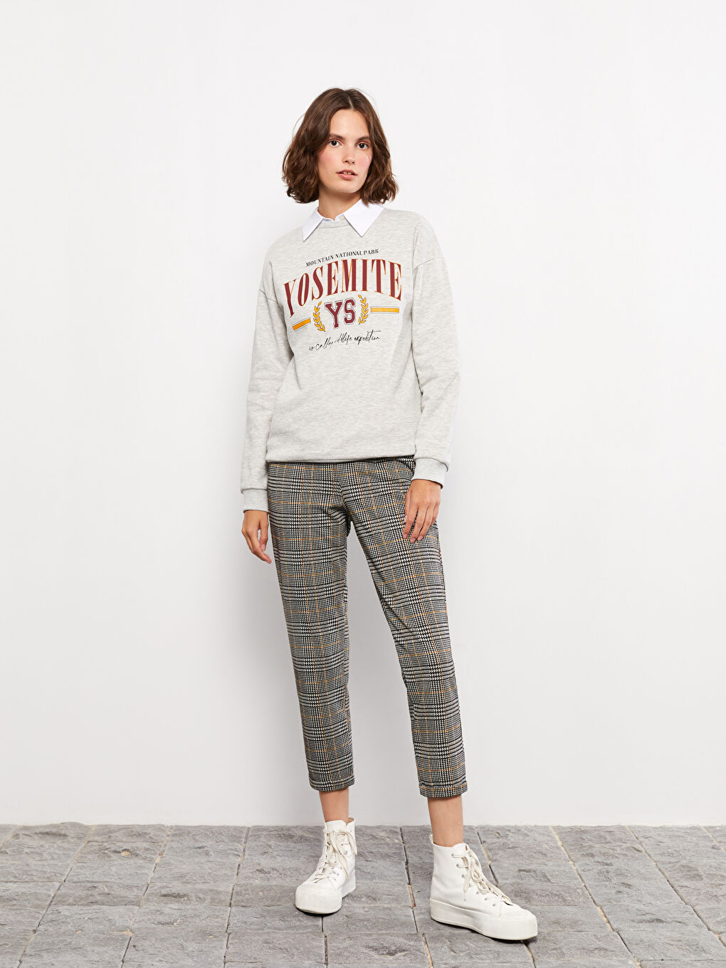 Crew Neck Printed Women's Thick Sweatshirt-2