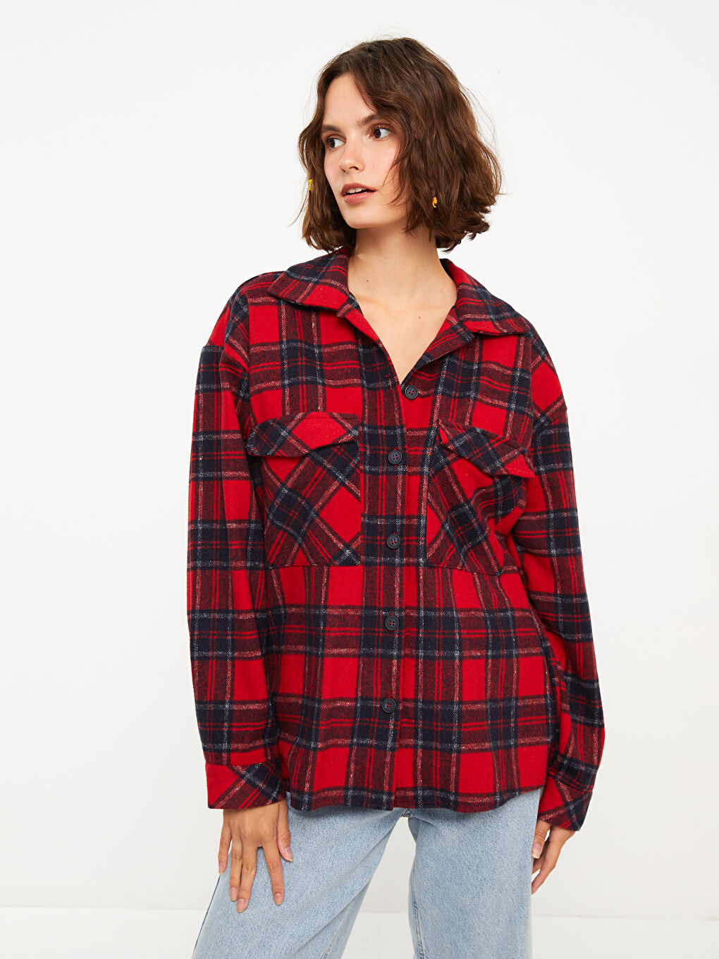 Plaid Long Sleeve Flannel Women Lumberjack Shirt Jacket -W2CC98Z8-SMF