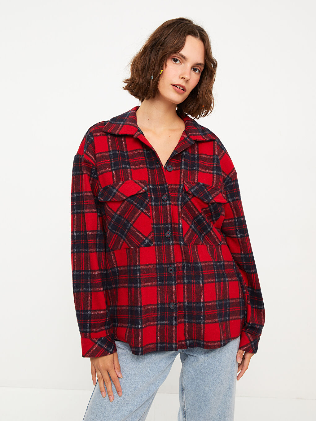 Plaid Long Sleeve Flannel Women Lumberjack Shirt Jacket -W2CC98Z8-SMF