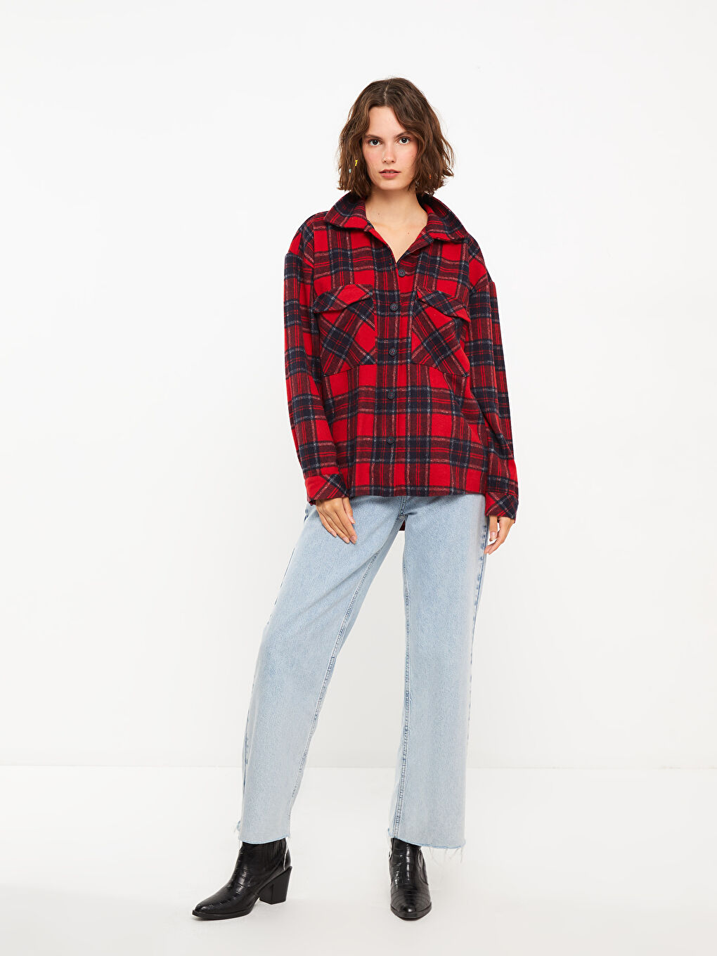 Plaid Long Sleeve Flannel Women Lumberjack Shirt Jacket -W2CC98Z8-SMF