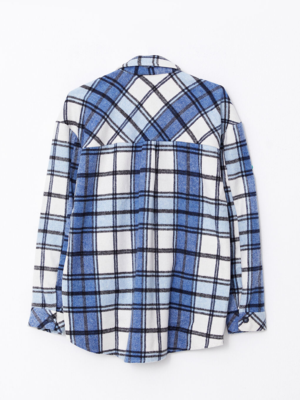 Lacivert Ekose Uzun Kollu Flanel Kadın Oduncu Gömlek Ceket-6