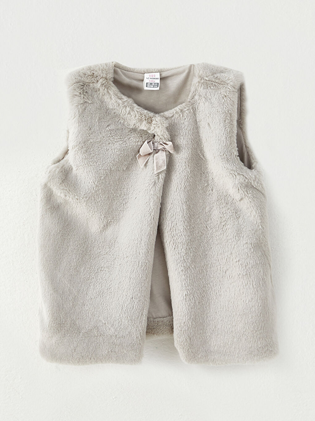 Gri Bisiklet Yaka Pelüş Kız Bebek Yelek