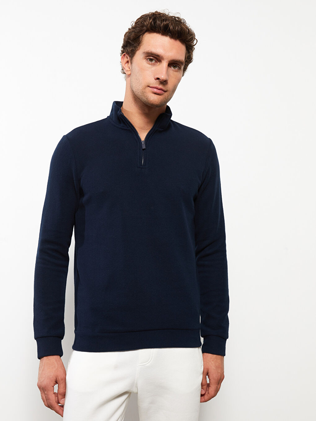 Zippered Funnel Neck Long Sleeve Men's Sweatshirt-1