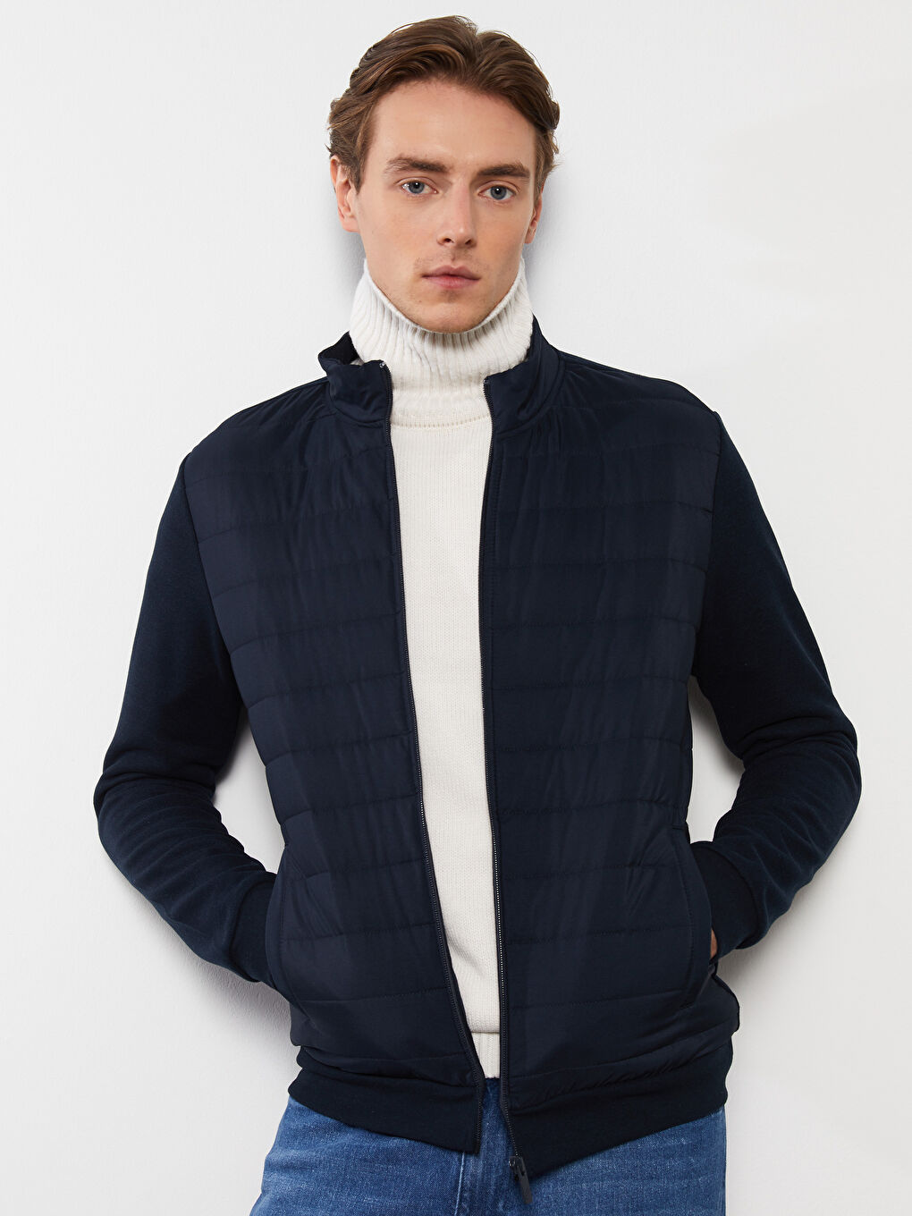 Relaxed Fit Funnel Neck Men's Coat
