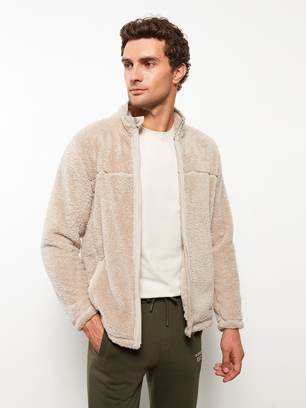 Gri Dik Yaka Uzun Kollu Erkek Polar Hırka