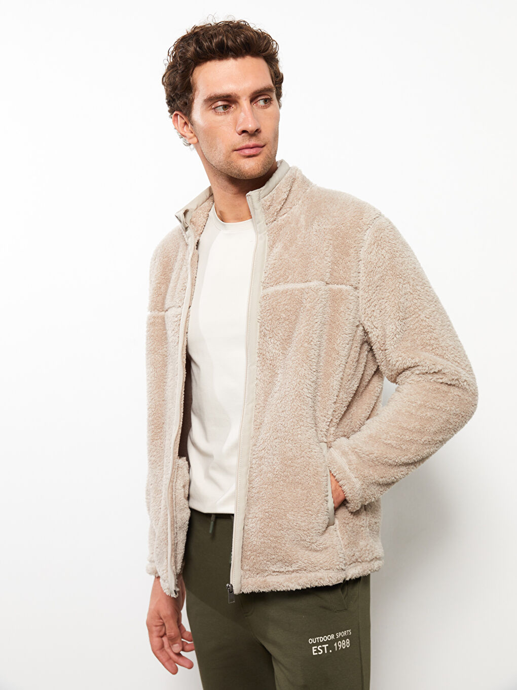 Gri Dik Yaka Uzun Kollu Erkek Polar Hırka-1