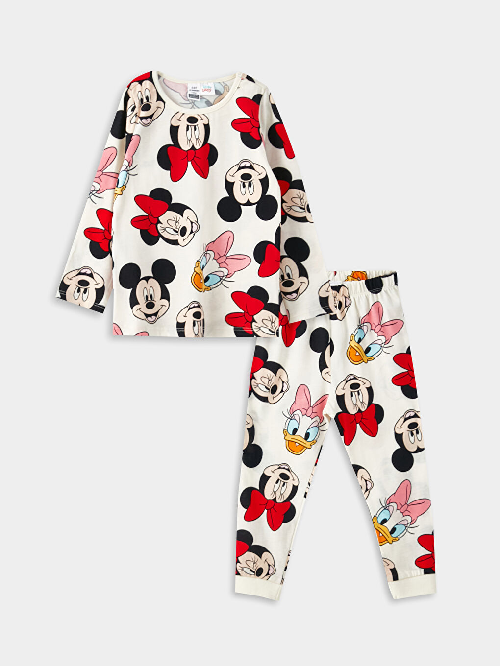 Crew Neck Long Sleeve Minnie Mouse Printed Cotton Baby Girl Pajamas Set