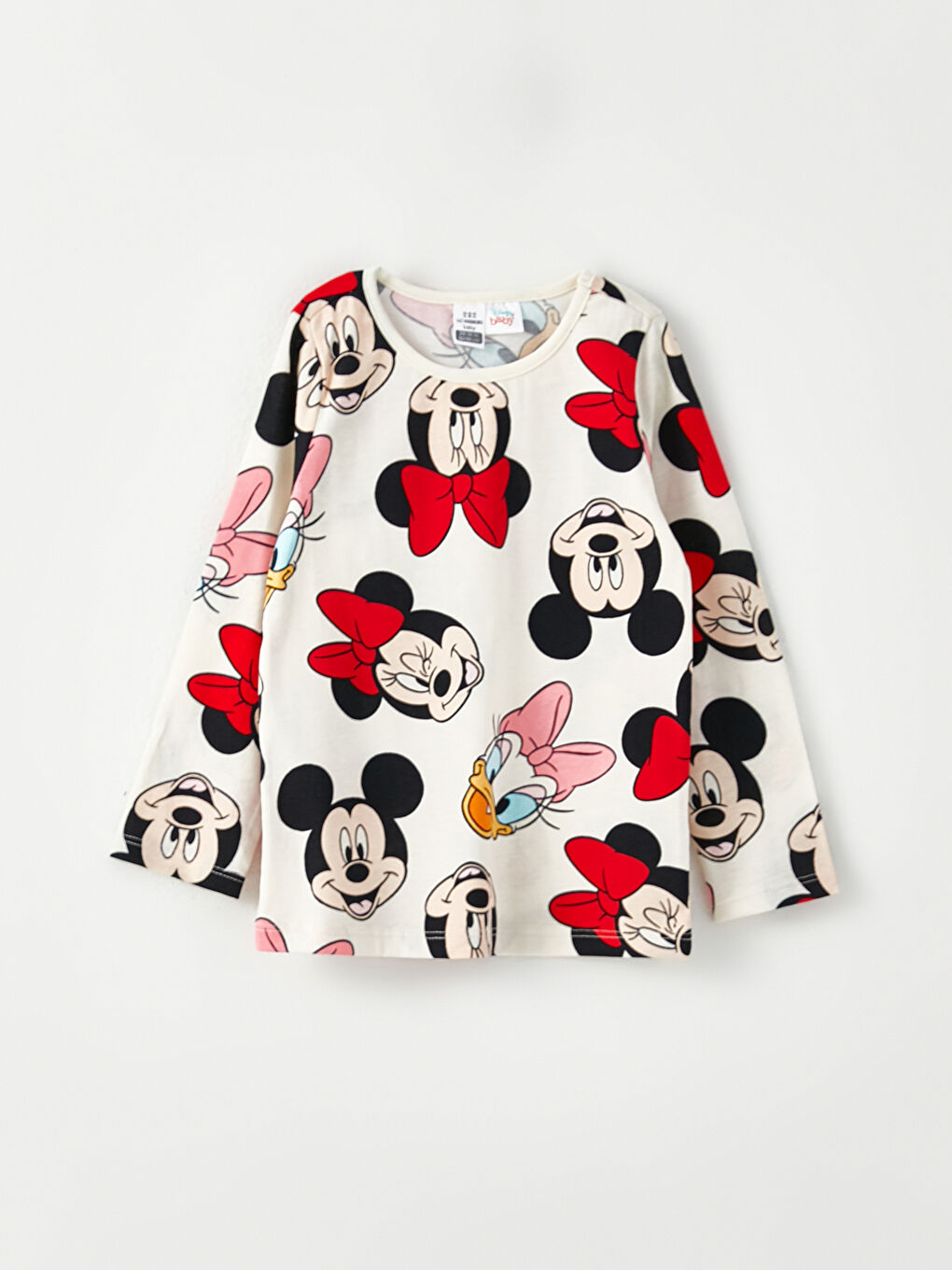 Crew Neck Long Sleeve Minnie Mouse Printed Cotton Baby Girl Pajamas Set-1