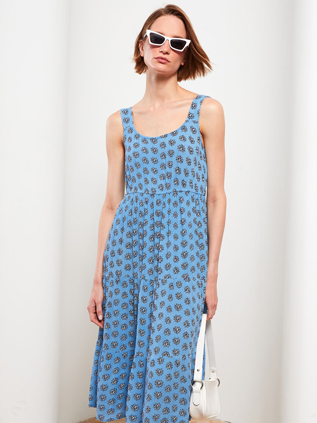 U Neck Patterned Strappy Viscose Women's Dress
