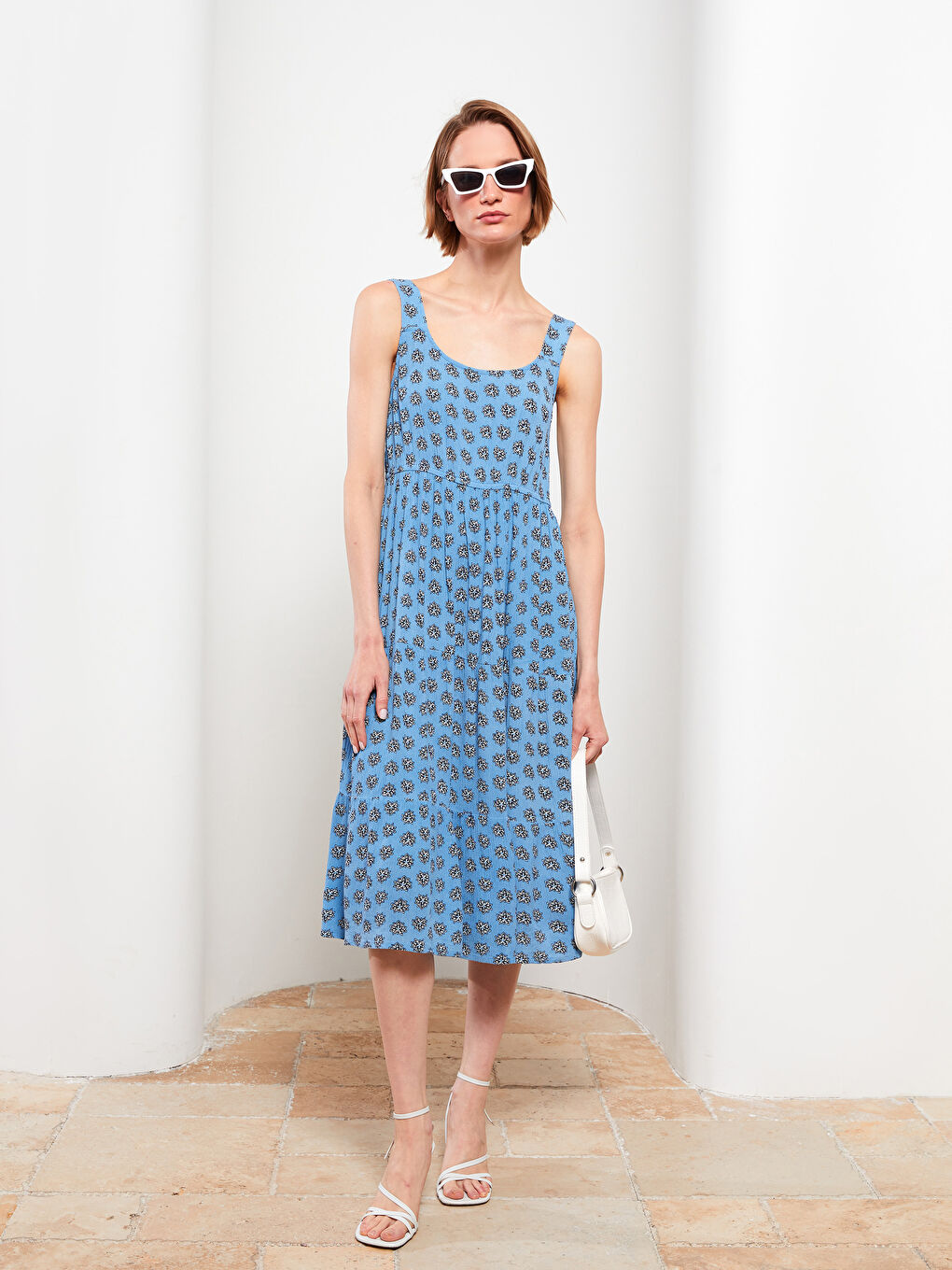 U Neck Patterned Strappy Viscose Women's Dress-1