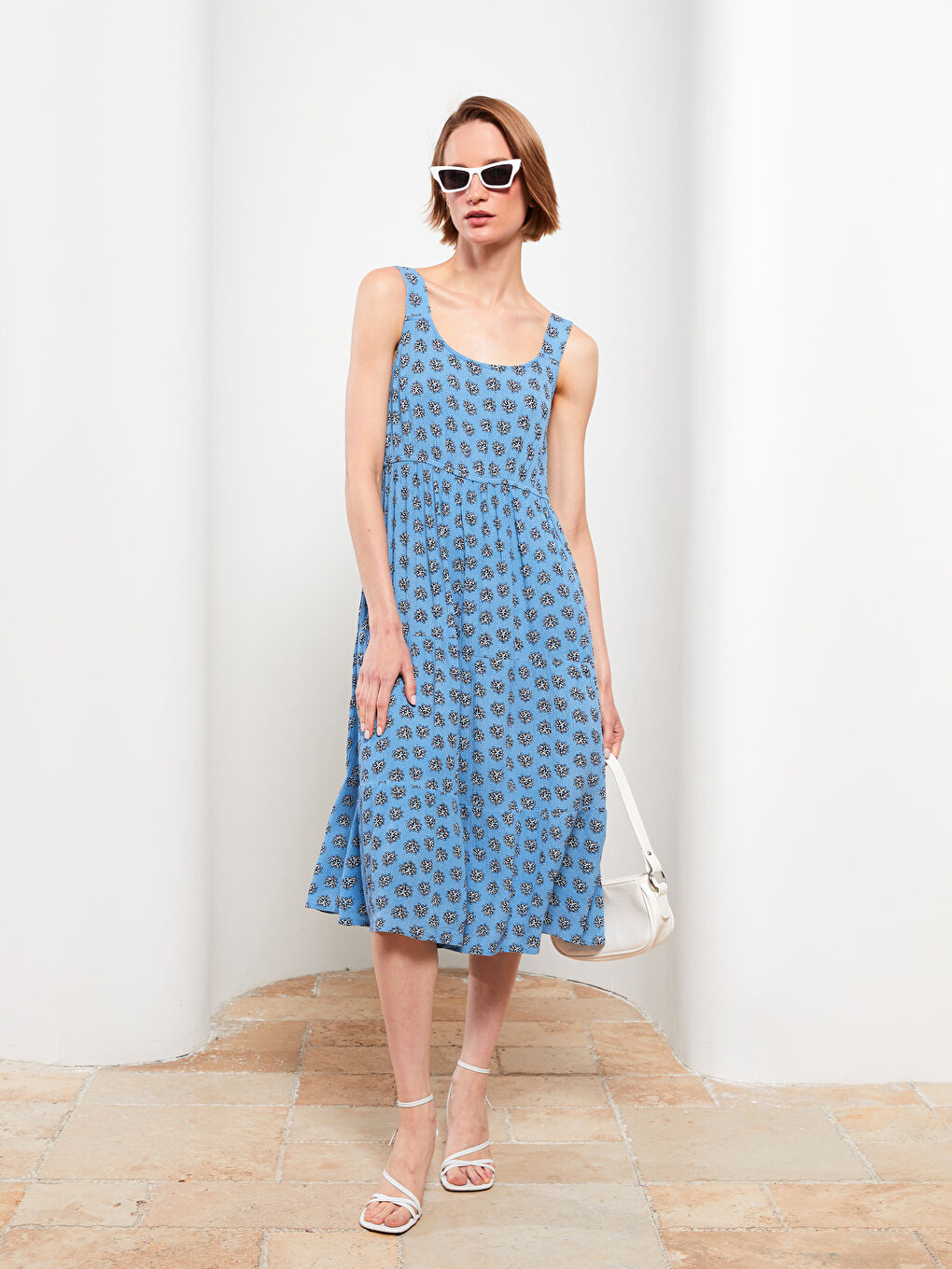 U Neck Patterned Strappy Viscose Women's Dress-2