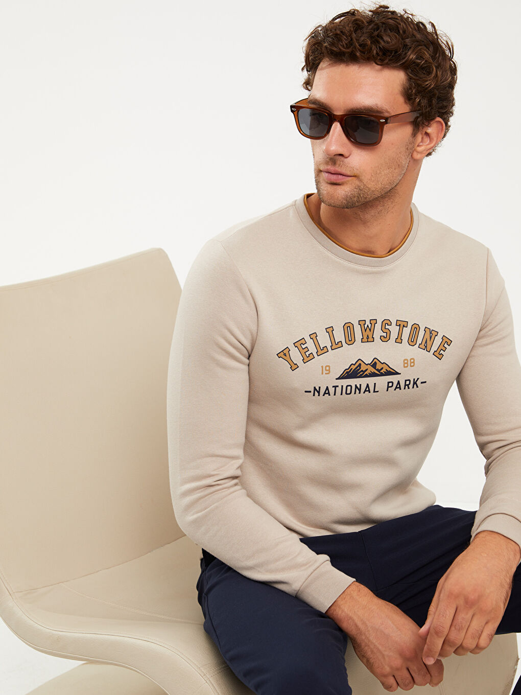 Crew Neck Printed Men's Thick Sweatshirt