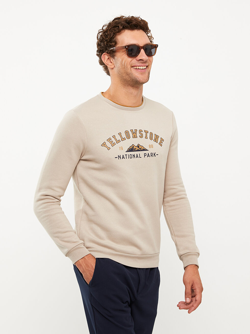 Crew Neck Printed Men's Thick Sweatshirt-1