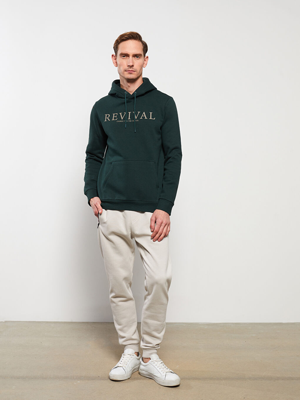 Yeşil Uzun Kollu Baskılı Erkek Kalın Hoodie-2