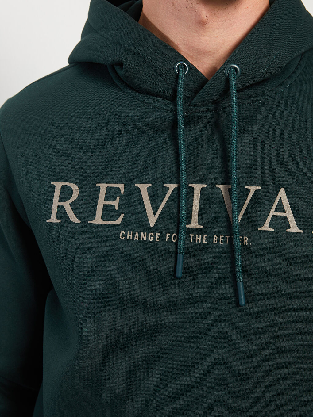 Yeşil Uzun Kollu Baskılı Erkek Kalın Hoodie-3