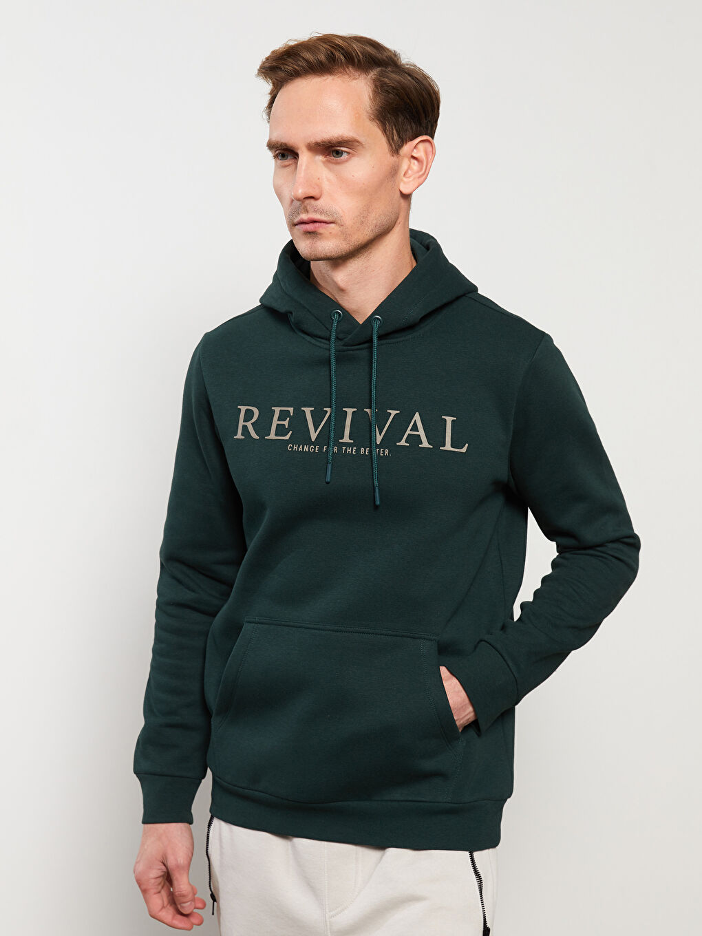 Yeşil Uzun Kollu Baskılı Erkek Kalın Hoodie