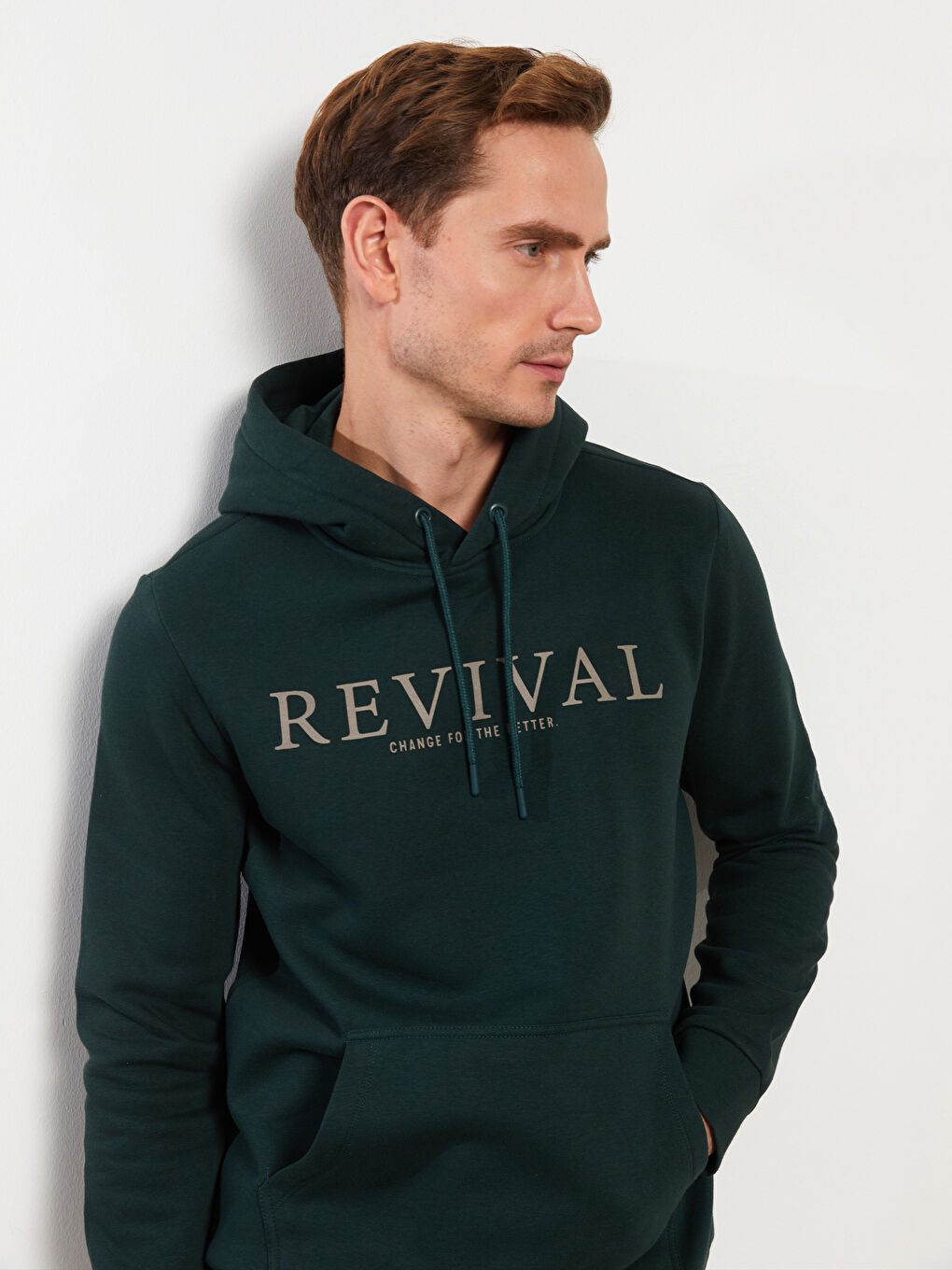 Yeşil Uzun Kollu Baskılı Erkek Kalın Hoodie-1