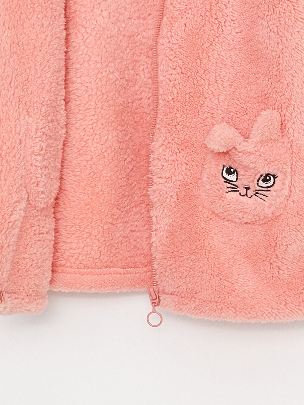 Hooded Embroidered Long Sleeve Plush Girls Zippered Sweatshirt-1
