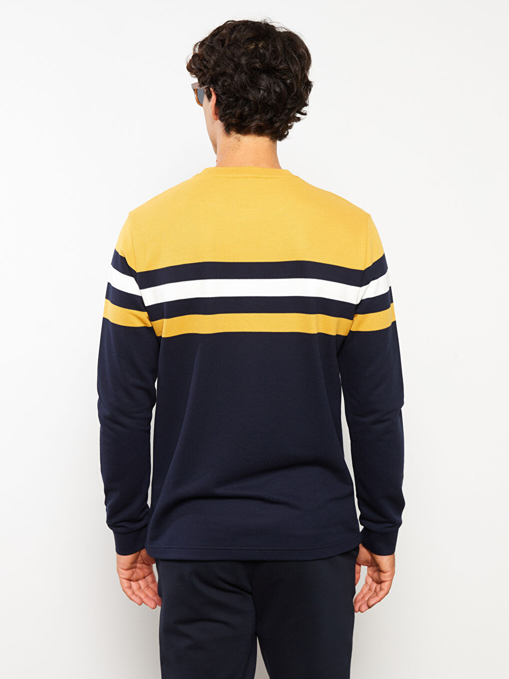 LCWAIKIKI Classic Crew Neck Long Sleeve Striped Pique Men's T-Shirt -W2CE00Z8-LKH