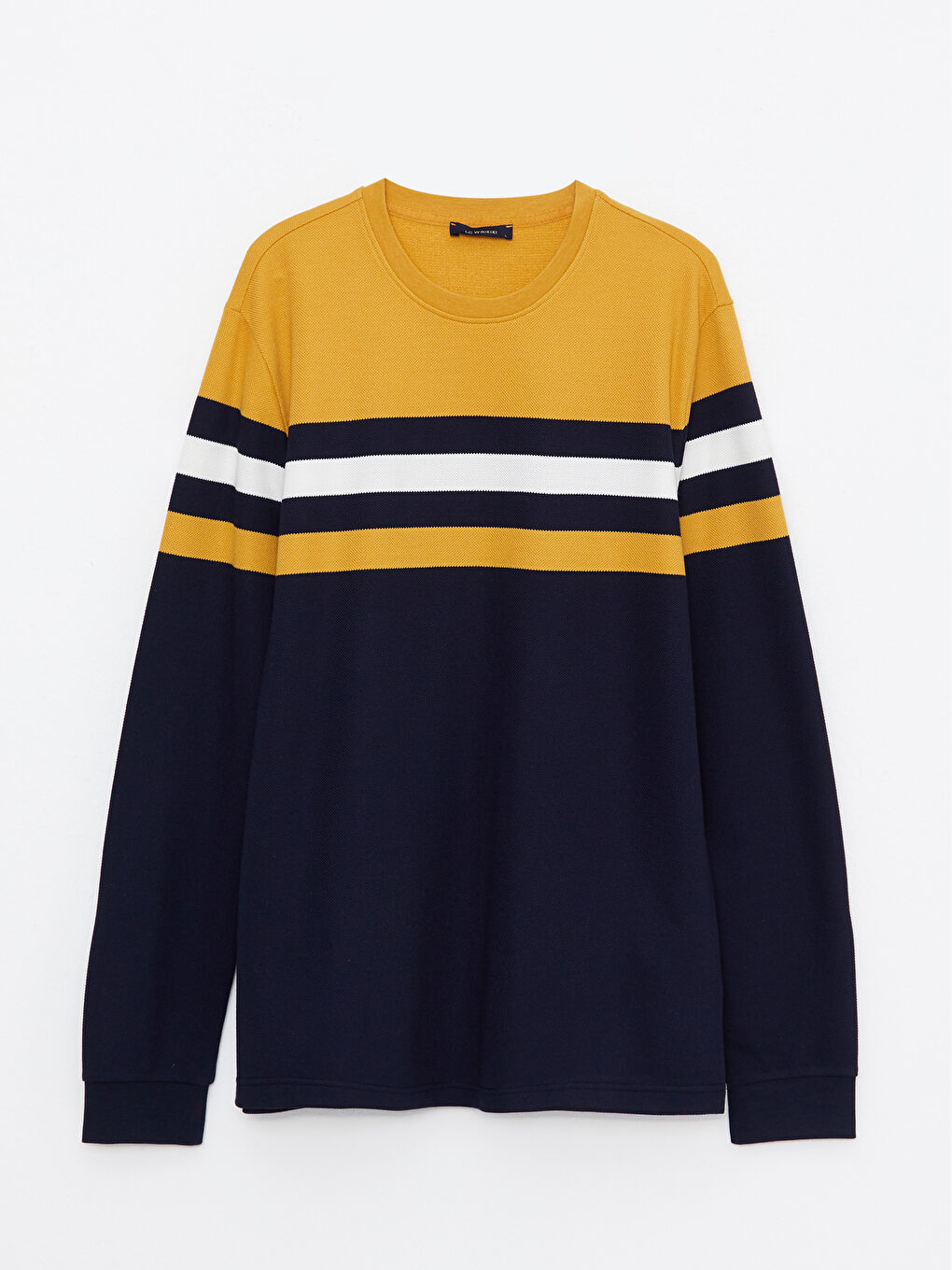 LCWAIKIKI Classic Crew Neck Long Sleeve Striped Pique Men's T-Shirt -W2CE00Z8-LKH
