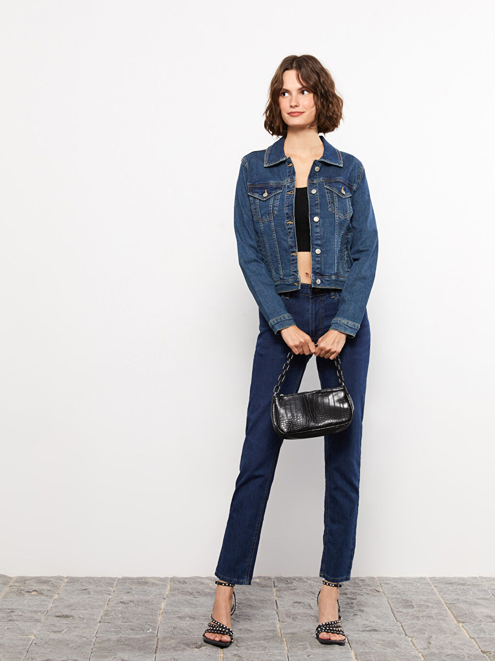 İndigo Gömlek Yaka Kadın Jean Ceket-1