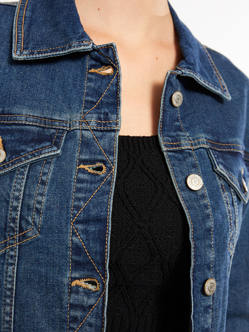 İndigo Gömlek Yaka Kadın Jean Ceket-2