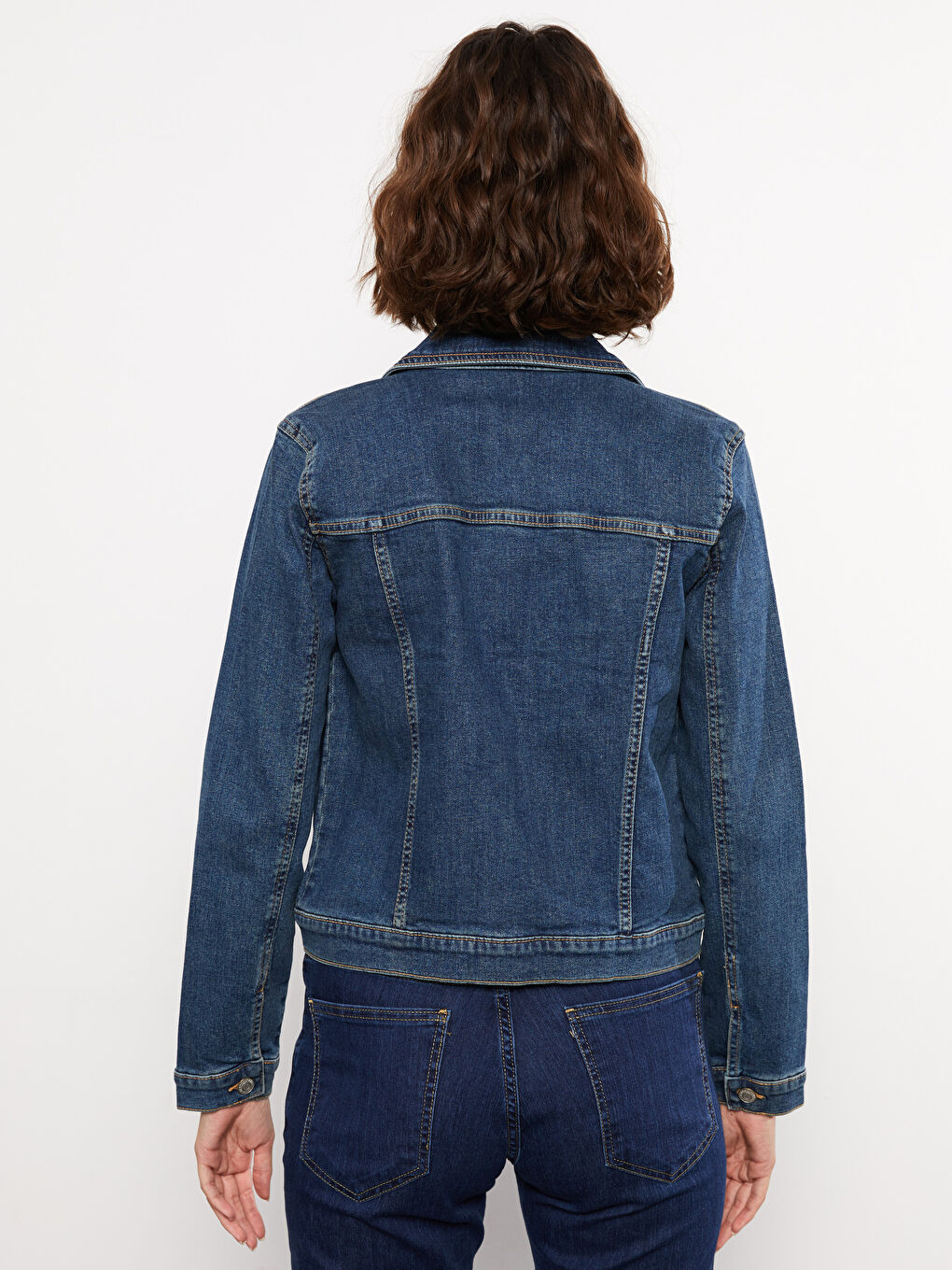 İndigo Gömlek Yaka Kadın Jean Ceket-3