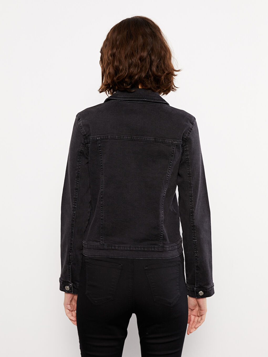 Siyah Gömlek Yaka Kadın Jean Ceket-4
