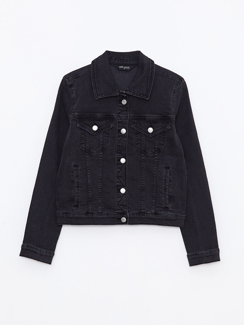 Siyah Gömlek Yaka Kadın Jean Ceket-5