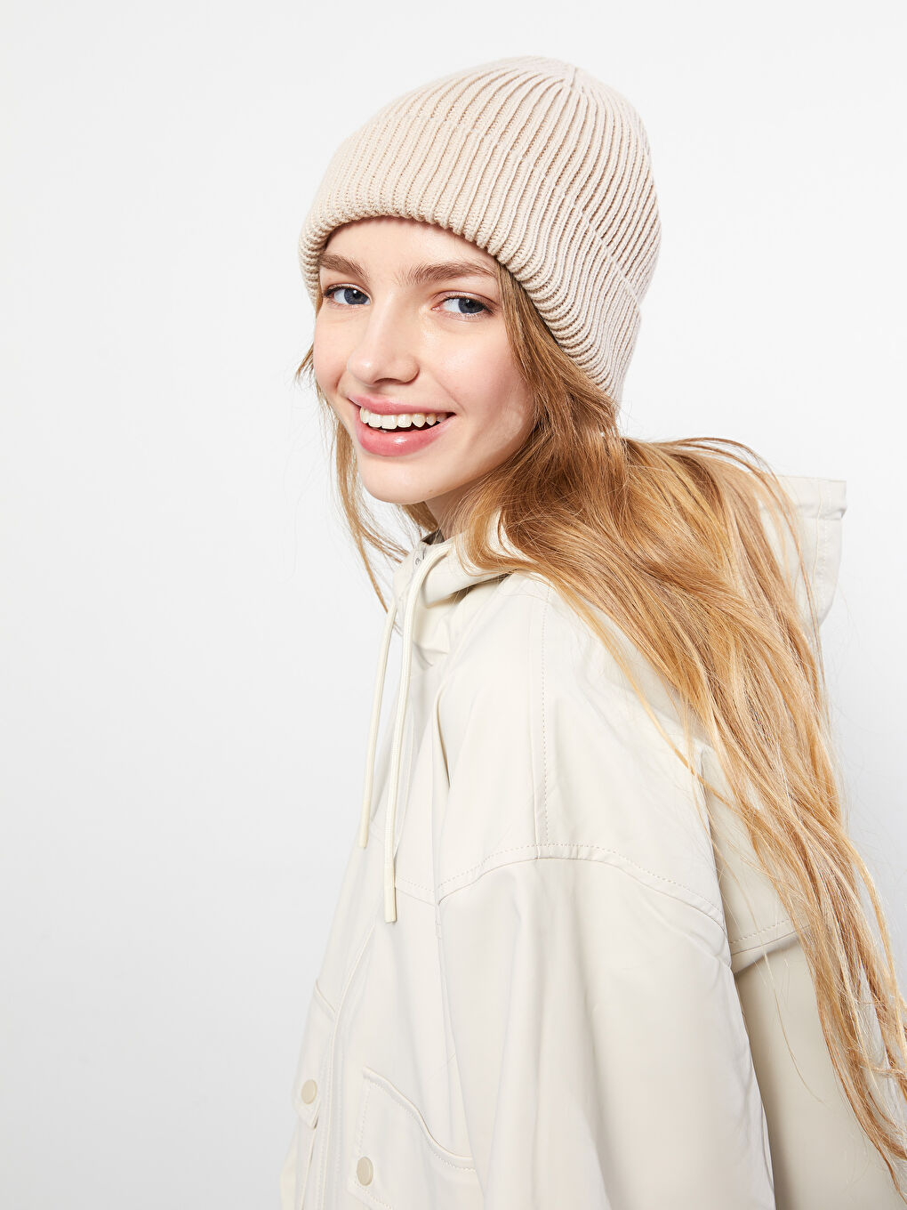 Bej Kadın Düz Triko Bere