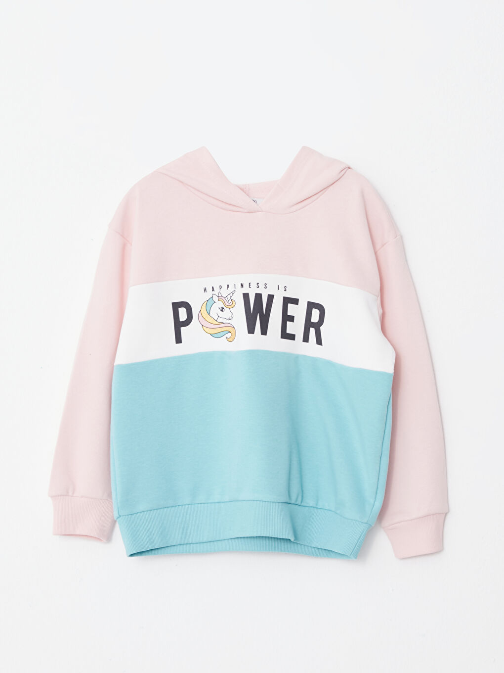 Pembe Kapüşonlu Baskılı Uzun Kollu Kız Çocuk Sweatshirt