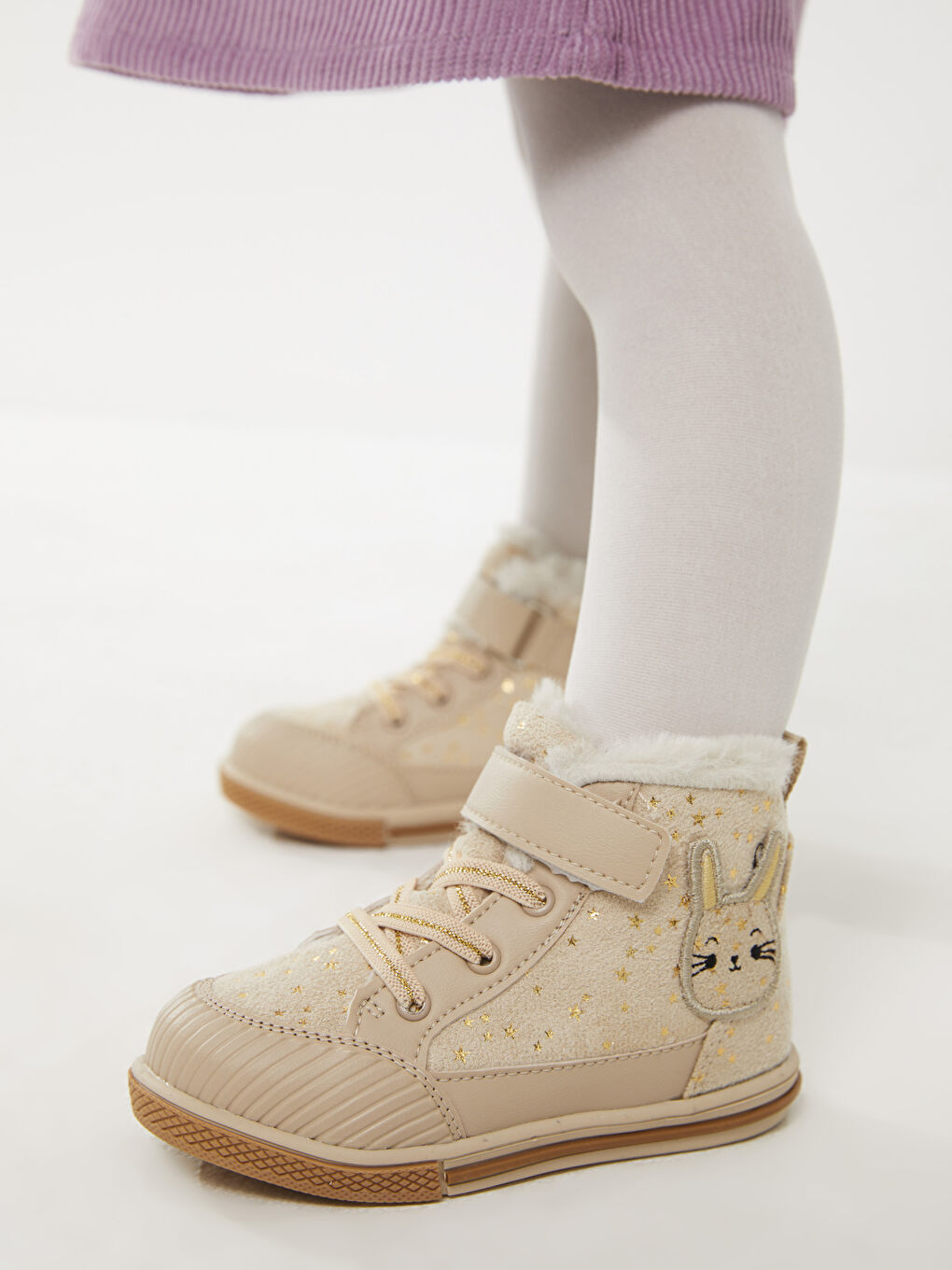 Bej Bağcık ve Cırt Cırtlı Bilek Boy Kız Bebek Spor Ayakkabı-1