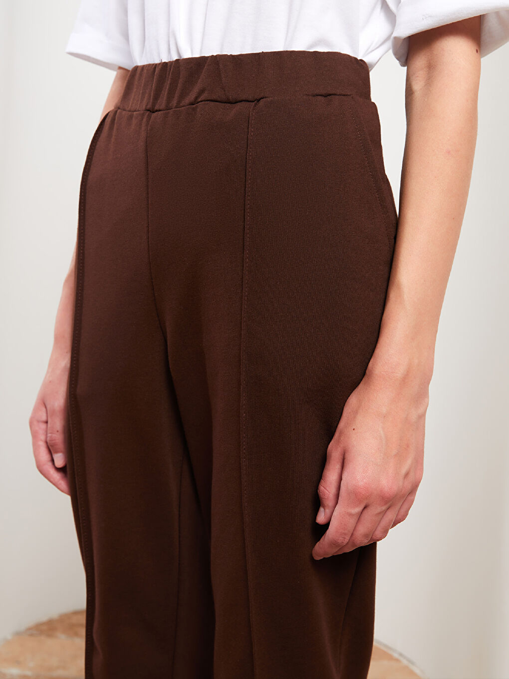 Kahverengi Kadın Beli Lastikli Düz Eşofman Altı-2