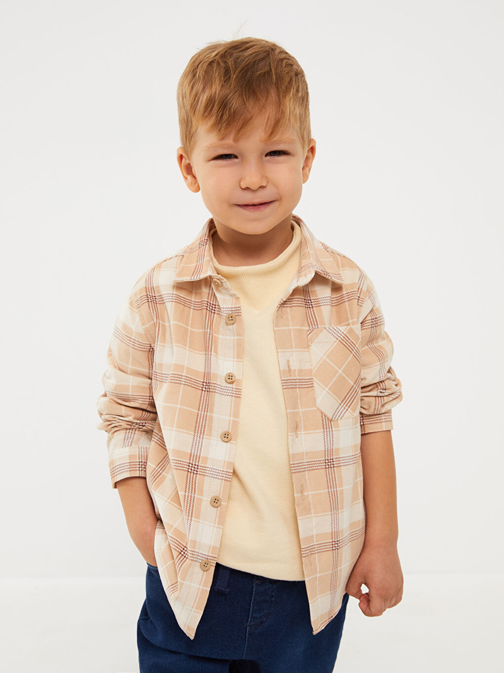 Long Sleeve Checked Velvet Baby Boy Shirt -W2CE57Z1-LKQ