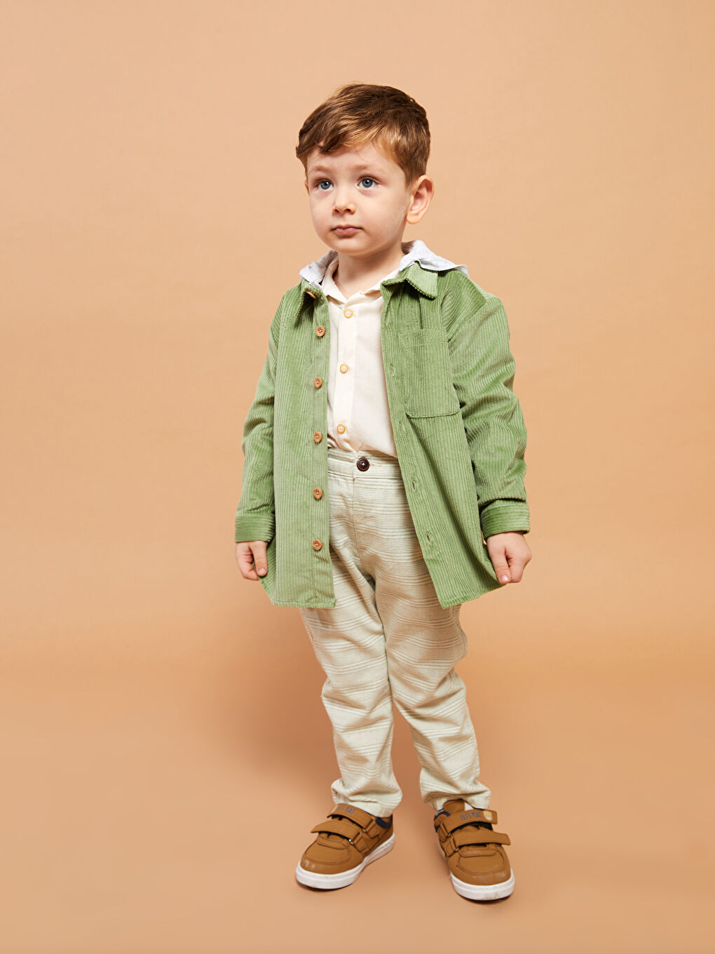 Hooded Long Sleeve Basic Baby Boy Velvet Shirt-1