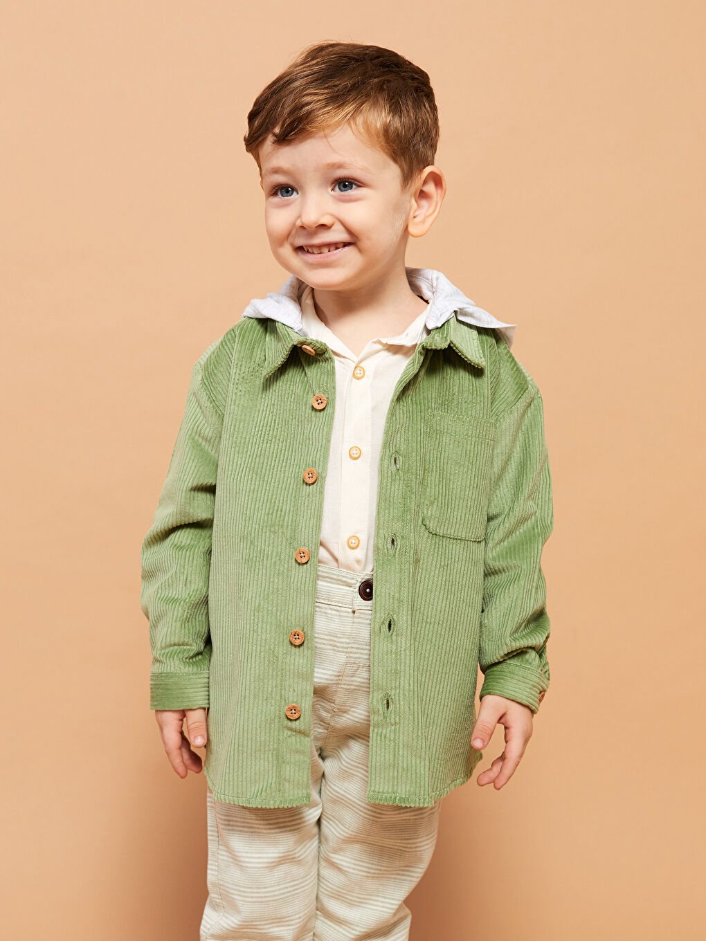 Hooded Long Sleeve Basic Baby Boy Velvet Shirt-2