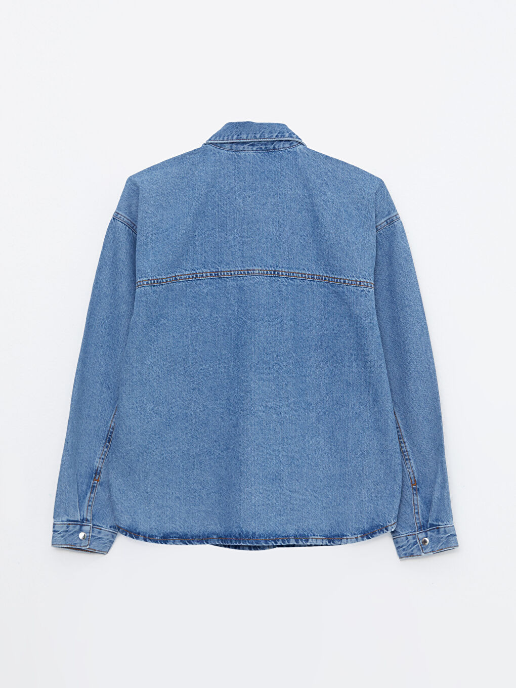 Front Button Closure Straight Long Sleeve Women's Jean Shirt-6