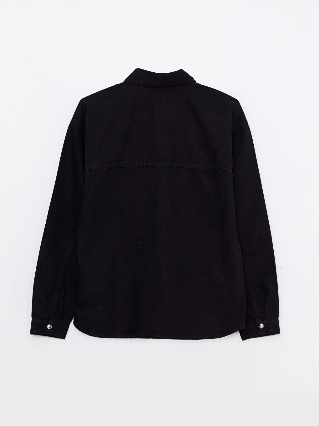 Siyah Önden Düğme Kapamalı Düz Uzun Kollu Kadın Jean Gömlek-6